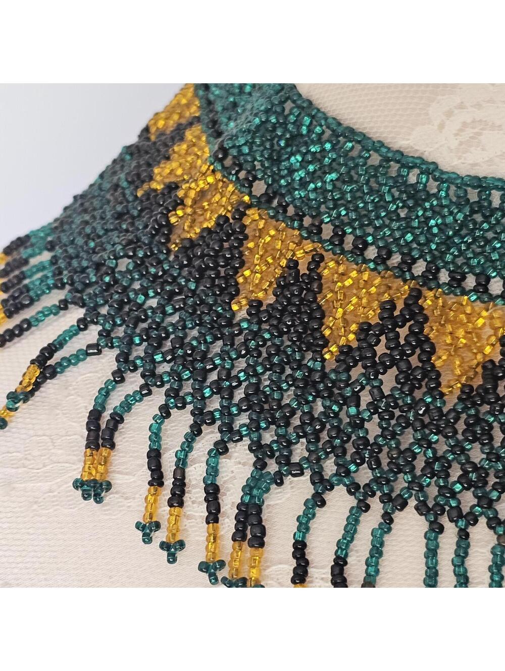 Beaded Bib Necklace Fringe Tribal Southwestern Festival Statement Collar - Picture 3 of 13